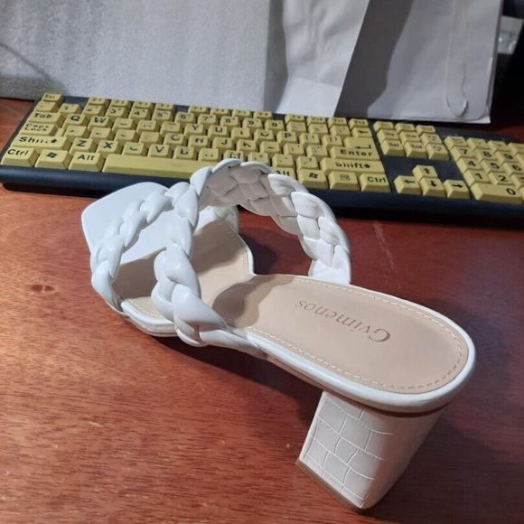 NEW ! Gvimenos Braided Heel Slip On Block Sandals White Wedding Party Size 10 - Picture 4 of 6